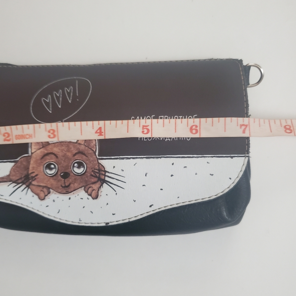 Cute Cat Idei gradem 2 flP brown&black leather Russian flap bag wallet WOMEN'S - Picture 2 of 15